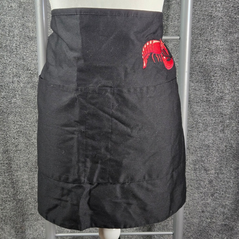 Clipper Black Waist Apron Red Lobster Embroidery 4 Pockets Server Chef Uniform